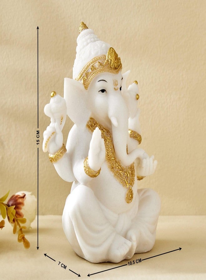 Karigaari India Dhayana Duri White & Gold Sitting Ganesha Figurine | Polyresin Meditation Ganesha Idol for Peace, Wisdom & Auspicious Home Décor - Image 3
